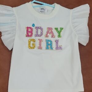 Lola + The Boys White Tee with Colorful BDAY GIRL Design